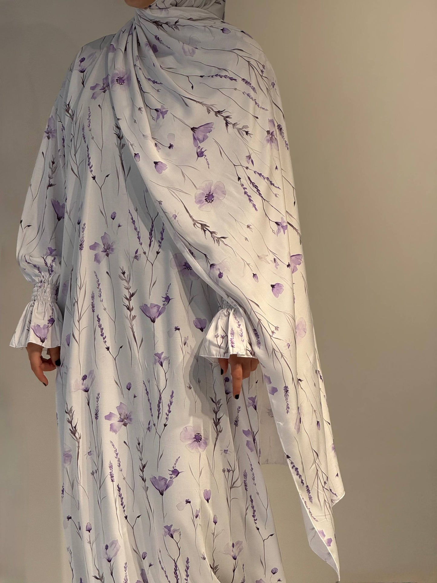 Gebedsjurk met Paarse Bloemen – Eén Maat, Viscosevezel, Sjaal Apart