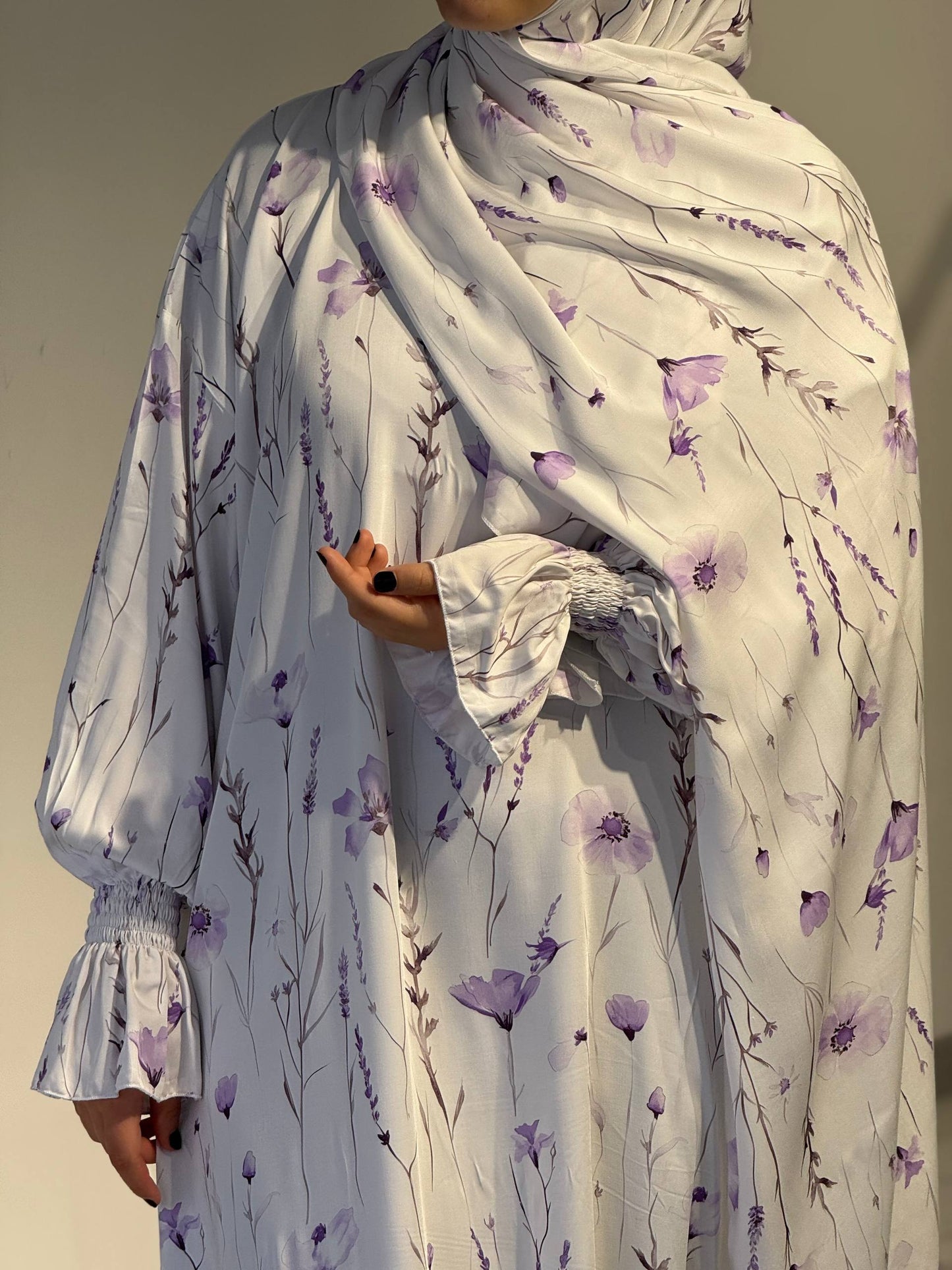 Gebedsjurk met Paarse Bloemen – Eén Maat, Viscosevezel, Sjaal Apart