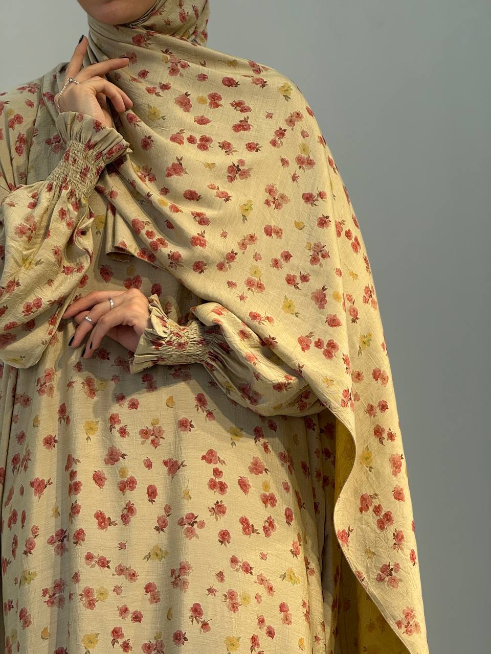 Gebedsjurk met Bloemenprint –  Zachte Viscosemix, Sjaal Apart