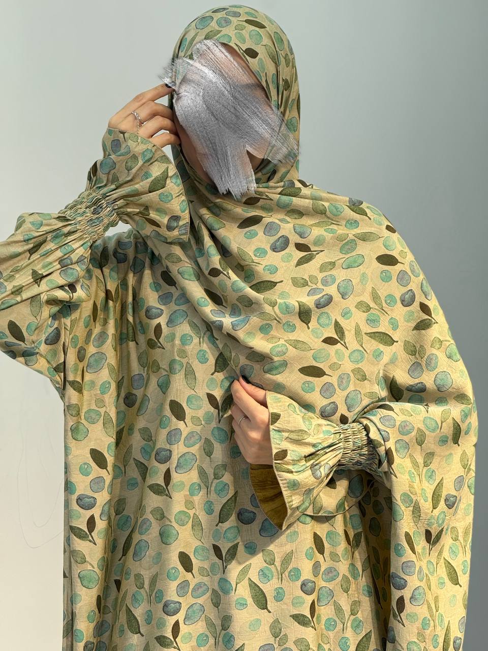 Elegante Gebedsjurk met Bladerenmotief –  Comfortabele Viscosemix