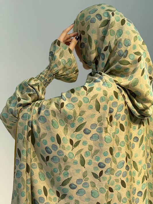 Elegante Gebedsjurk met Bladerenmotief –  Comfortabele Viscosemix