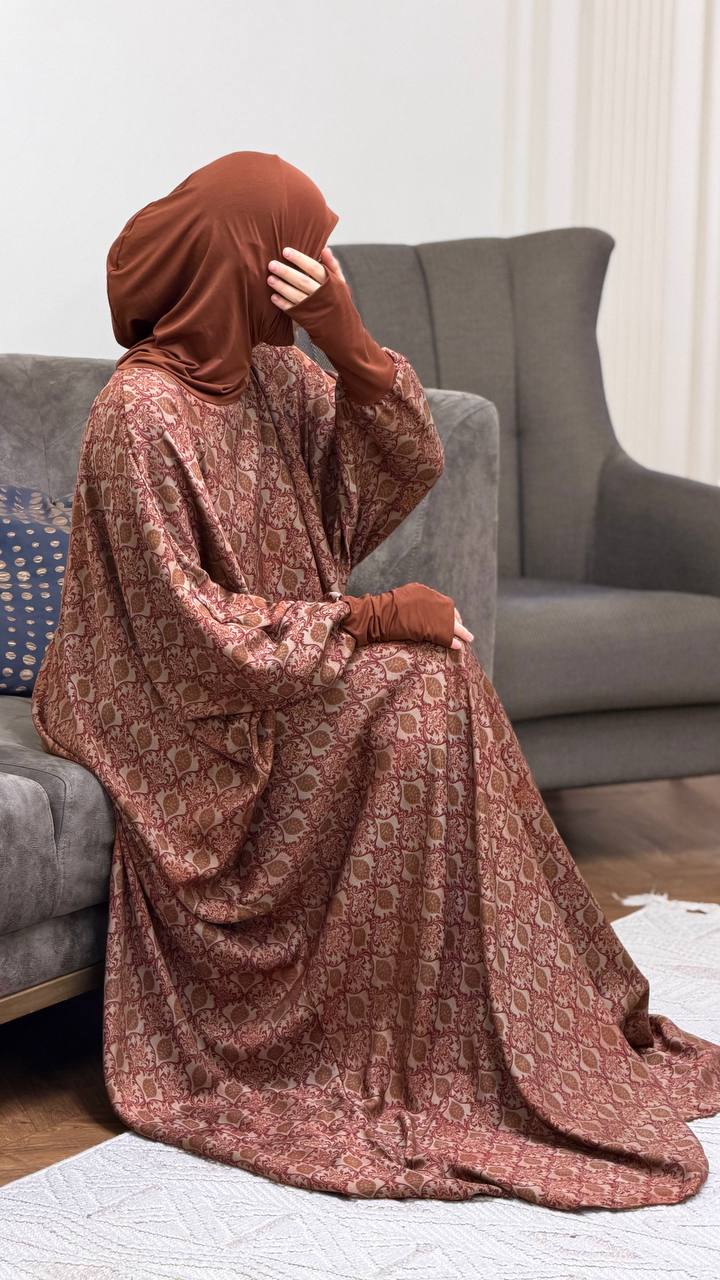 Modest Volant Gebedsjurk met Ingebouwde Hijab – Tensil Cupra