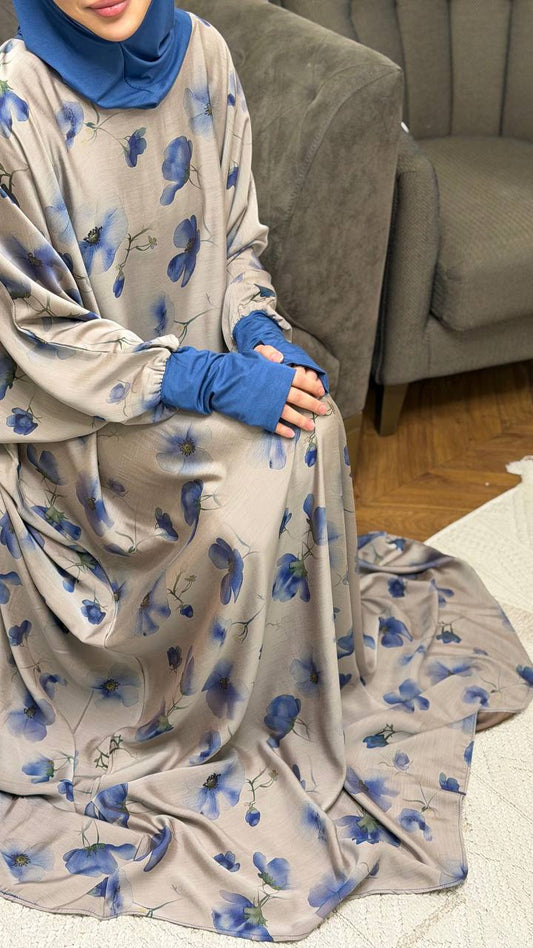 Modest Volant Gebedsjurk met Ingebouwde Hijab – Tensil Cupra