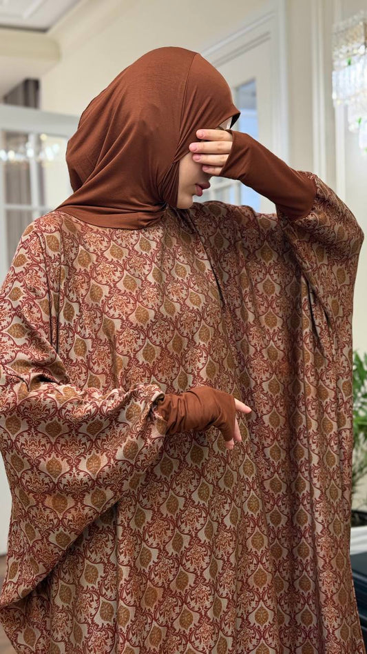 Modest Volant Gebedsjurk met Ingebouwde Hijab – Tensil Cupra